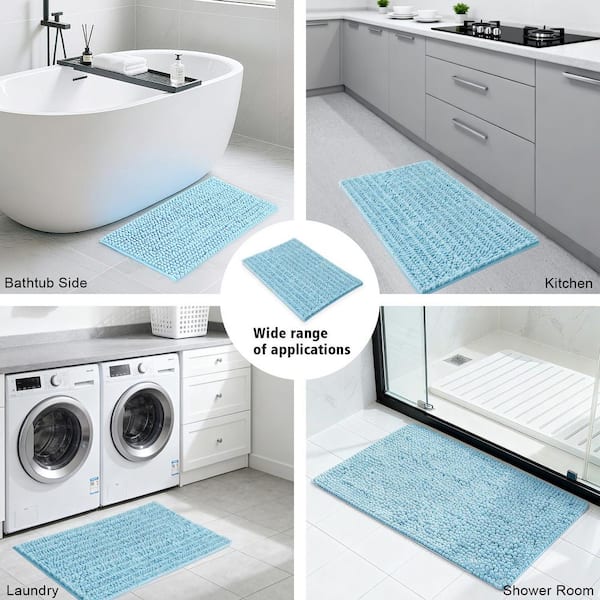 Shaggy Chenille Bath Mat 15.7 in. x 23.6 in. Extra Soft, Super Absorbent Non-Slip Quick Dry Bathroom Rug for Tub, Blue