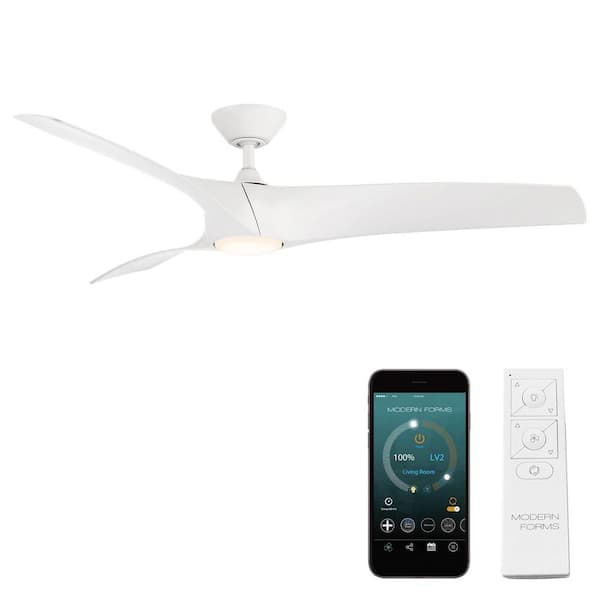 Modern Forms Zephyr 62 in. Smart Indoor/Outdoor 3-Blade Ceiling Fan Matte White with 3000K LED and Remote Control