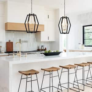 Justin 4-Light Black with Gold Farmhouse Lantern Pendant Light