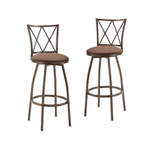 2 Piece 27.3 in. Brown Metal Swivel Bar Stools Industrial Bar Chairs with Footrest for Dining Kitchen, Easy to Assemble