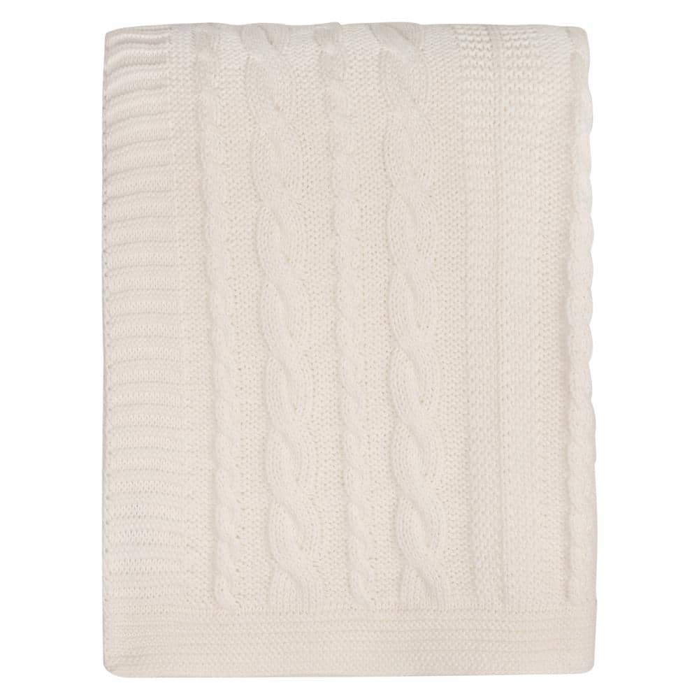 Ivory Organic Cotton Cable Knitted Baby Throw Blanket
