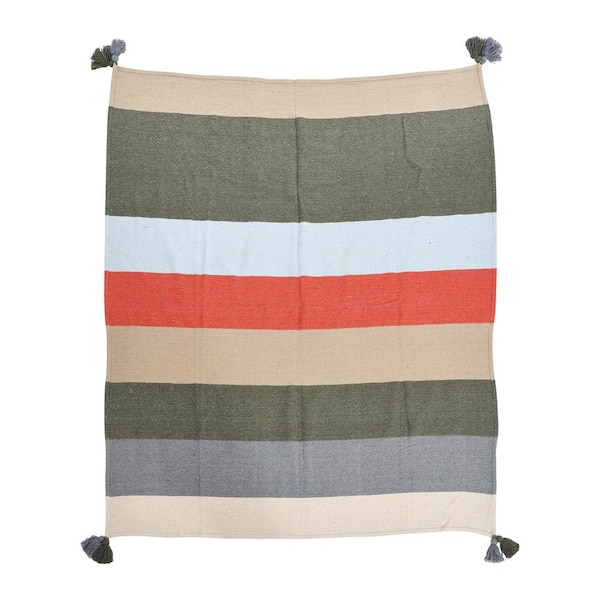 Storied Home Multi-Colored Striped Cotton Throw Blanket