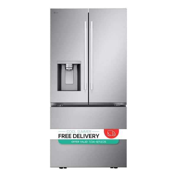 33 in. 25.1 Cu. Ft. Standard Depth French Door Refrigerator in Print Proof Stainless Steel with Filtered Ice and Water