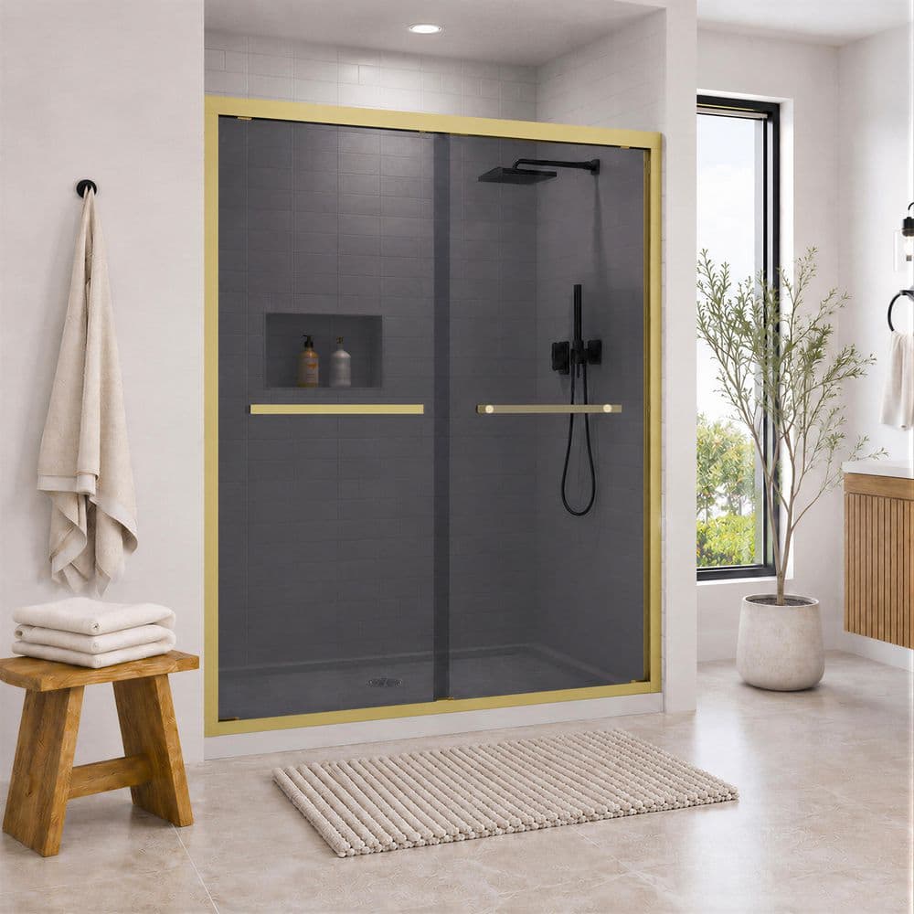 50 in. - 54 in. W x 72 in. H Double Sliding Framed Shower Door in Brushed Gold with Gray Glass price history on PriceWatchPro