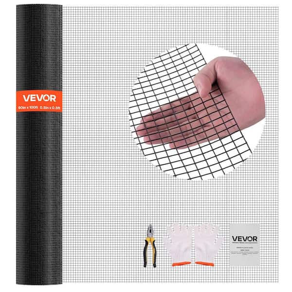 Hardware Cloth 60 in. W x 0.04 in. H Black Vinyl Free Standing Garden Galvanized Vinyl Coated 1 (Pack)-100 ft. L