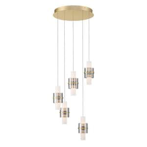 Rola 400-Watt Integrated LED Gold Tiered Chandelier with Smoke Glass Shades