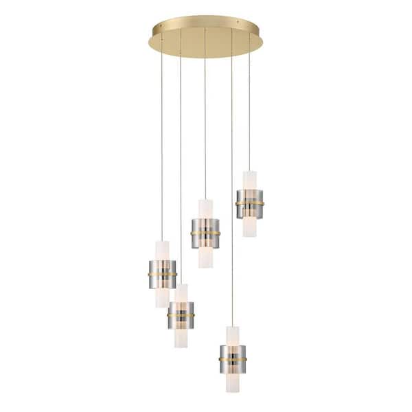 Eurofase Rola 400-Watt Integrated LED Gold Tiered Chandelier with Smoke Glass Shades