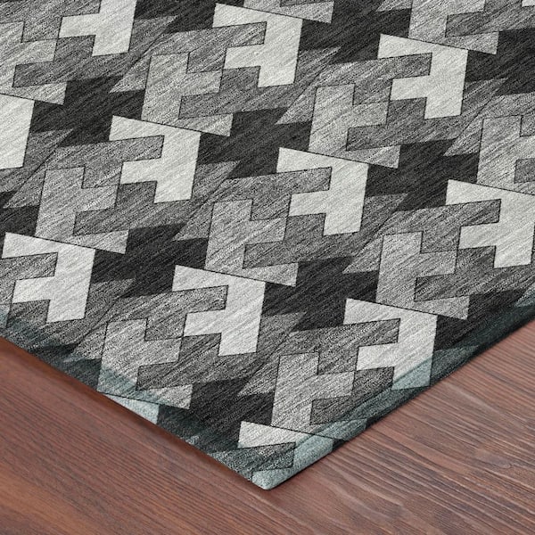 Chantille Machine Washable Indoor/Outdoor Abstract ACN2851 Black 9 ft. x 12 ft. Area Rug