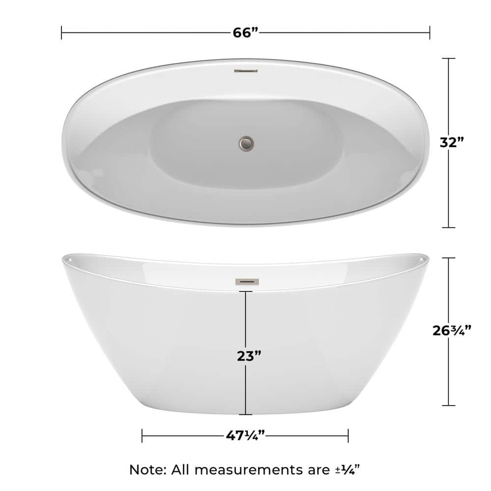 Dorrit 66" White Acrylic Freestanding Soaking Bathtub with Brushed Nickel Trim