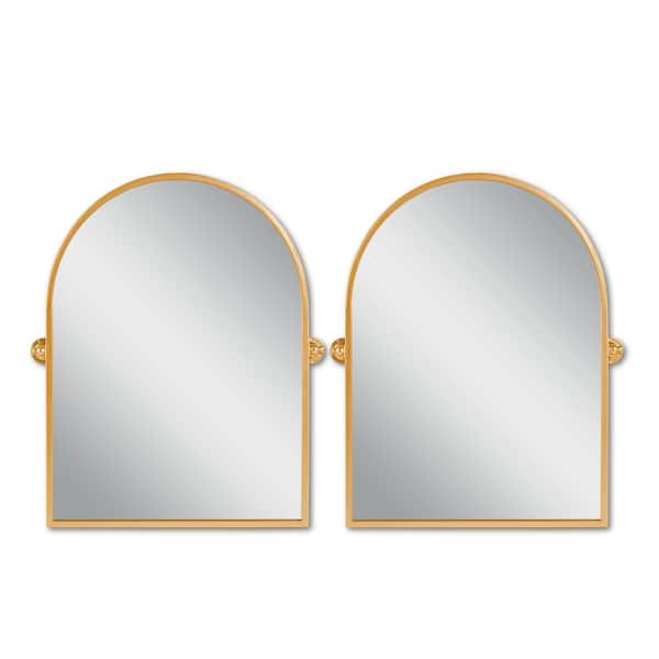 NEUTYPE 24 in. W x 32 in. H Modern Rectangle Metal Framed Gold Wall Vanity Mirror With Rounded Corners 2-Pieces