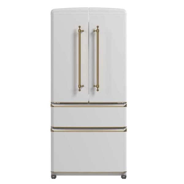 Forno Luigi 18 cu. ft. French Door Refrigerator White, Antique Brass Handles