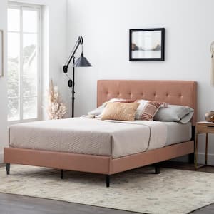 Mary Brown Faux Camel Frame King Platform Bed with Square Tufted Headboard