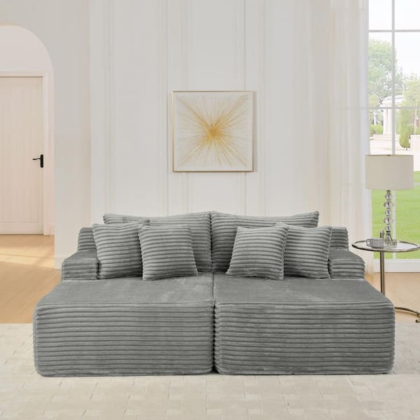 83 in. Velvet Fabric Rectangle Two-seater Compressed Sectional Sofa in Gray