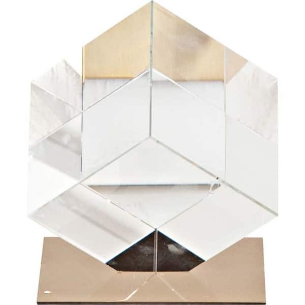 HomeRoots 6 in. Clear Optical Glass Cube And Gold Sculpture