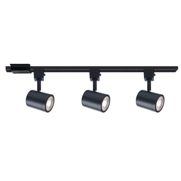 Charge 4 ft. Black Integrated LED Ceiling Mounted Hardwired Track Lighting Kit With 3 Cylinder Track Heads
