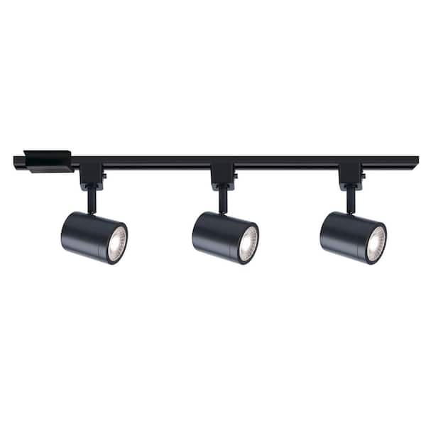 WAC Lighting Charge 4 ft. Black Integrated LED Ceiling Line Voltage H Track Lighting Kit with 3 H Track Round Heads