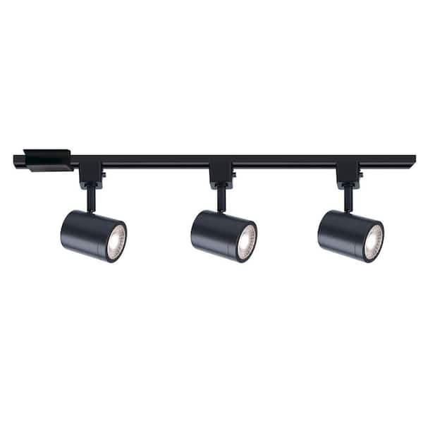 Charge 4 ft. Black Integrated LED Ceiling Line Voltage H Track Lighting Kit with 3 H Track Round Heads