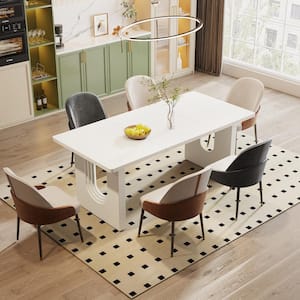 Roesler Modern White Wood 71 in. Pedestal Dining Table Seats 6-8, Rectangular Large Kitchen Table