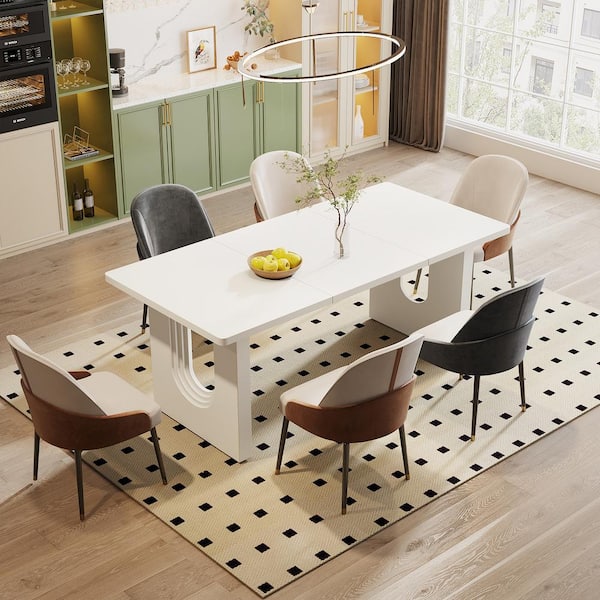 BYBLIGHT Roesler Modern White Wood 71 in. Pedestal Dining Table Seats 6-8, Rectangular Large Kitchen Table
