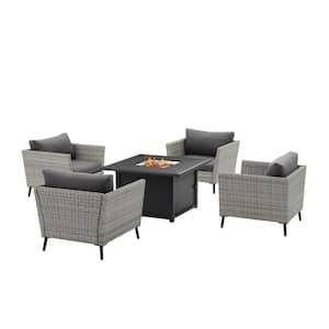 Richland Gray 5-Piece Wicker Patio Fire Pit Set with Gray Cushions
