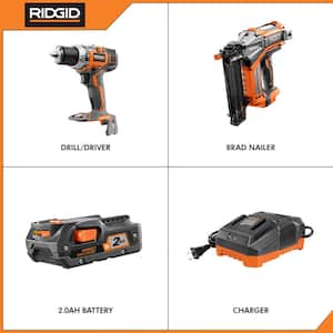 18V Cordless Drill/Driver and Brad Nailer Combo Kit with (1) 2.0 Ah Battery and Charger