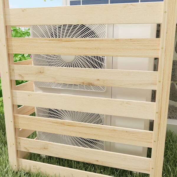 FUFU&GAGA 31.4 in. L x 35.9 in. H Outdoor Wood Privacy 3-Fence Panels Privacy Screen to Conceal Air Conditioning Units, Brown