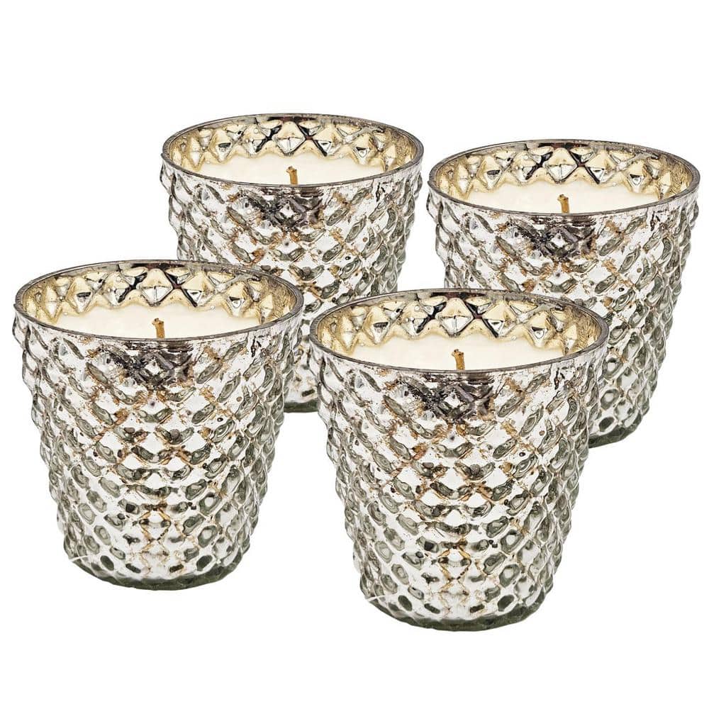 Silver Glass Scented Soy Wax Candle for Living Room, Bedroom, Bathroom, 1-W