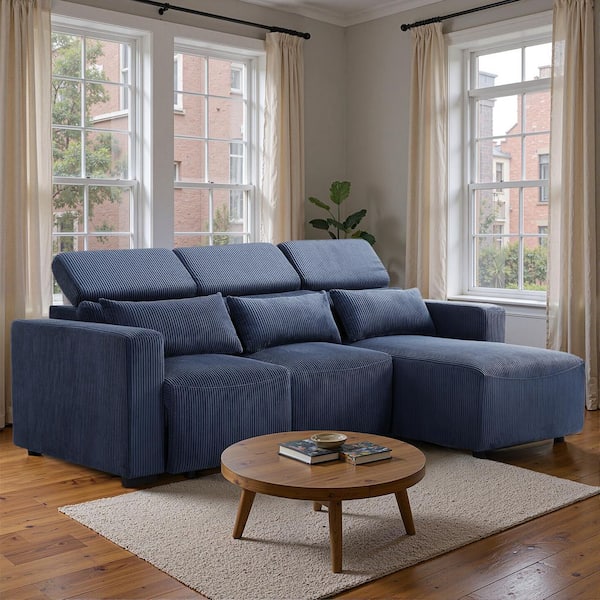 BYBLIGHT William 90.2 in. Square Arm Corduroy L-Shaped Adjustable