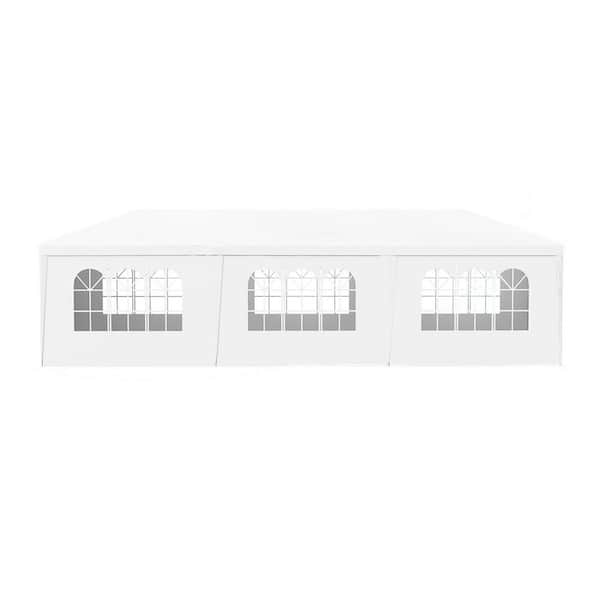 Outdoor Party Tent Series 10 ft. x 30 ft. White Canopy with 7 Removable Sidewalls and Transparent Windows for Events