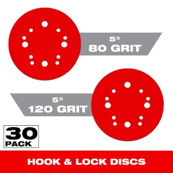 5 in. 80 & 120 Grit Hook and Lock ROS Sanding Discs (30-Pack)