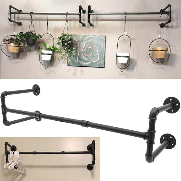 Ceiling Mounted Pot Rack with Industrial Matte Black Metal Pipe