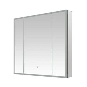 Edge Royale 40 in. W x 32 in. H Rectangular Silver Recessed/Surface Mount Medicine Cabinet with Mirror and LED Lighting