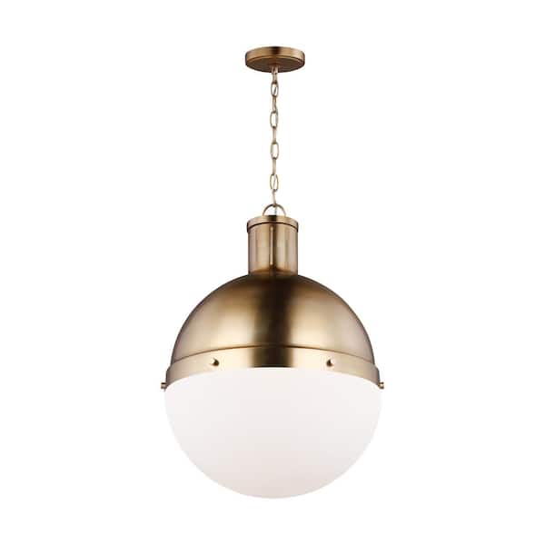 Generation Lighting Hanks 1-Light Satin Brass Large Globe Pendant Light with Smooth White Glass Shade