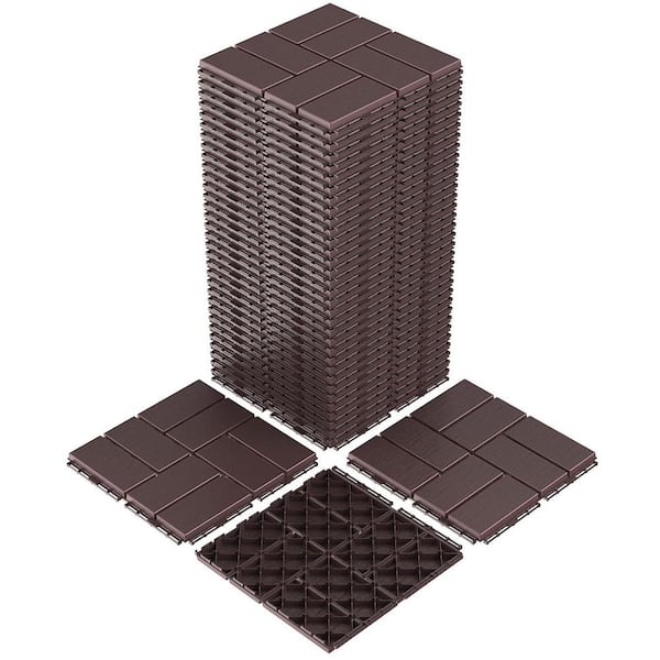 12 in. x 12in. Plastic Interlocking Flooring Deck Tiles 44pack,Brown