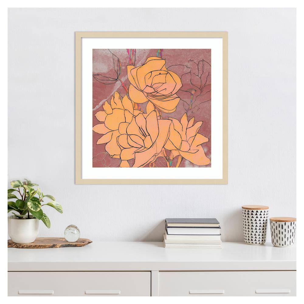 Abstract Pale Roses Framed Print in Svelte Natural Wood