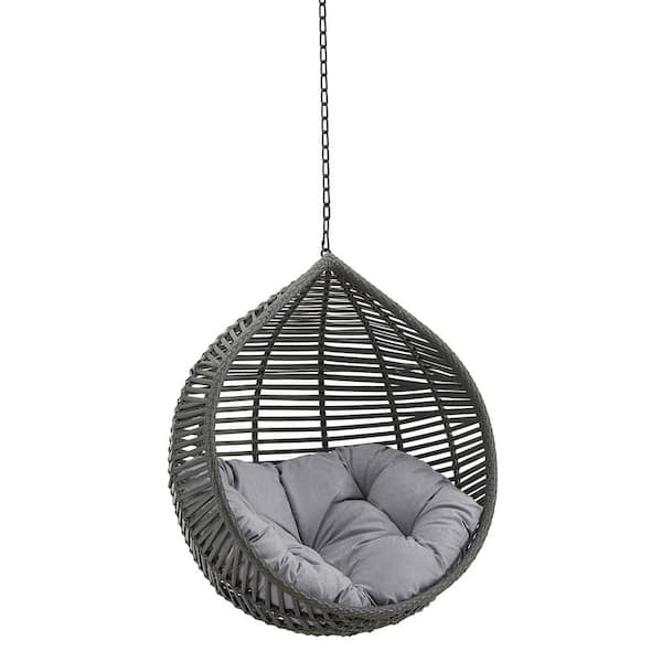 MODWAY Garner Gray Outdoor Patio Wicker Rattan Teardrop Swing Chair Without Stand with Gray Cushion
