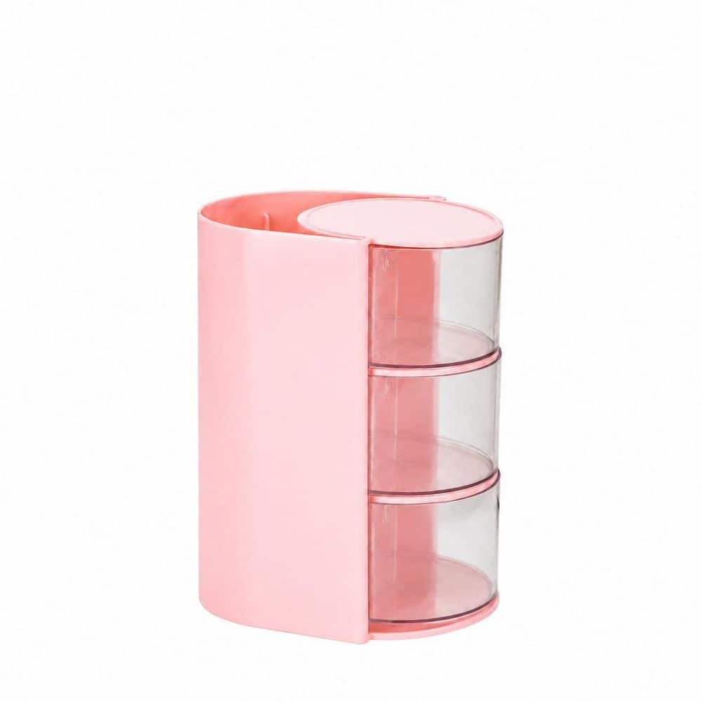 Rotatable Hair Tool Organizer Tabletop Installation in Pink Finish for Brushes, Clips, Jewelry, Makeup Storage Box