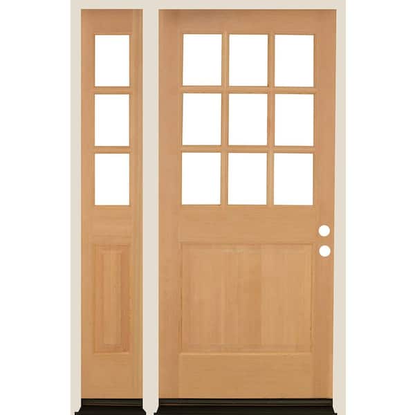 Krosswood Doors 50 in. x 96 in. Farmhouse 9-Lite Clear Glass Left-Hand Ufinished Hemlock Wood Prehung Front Door w/ LSL