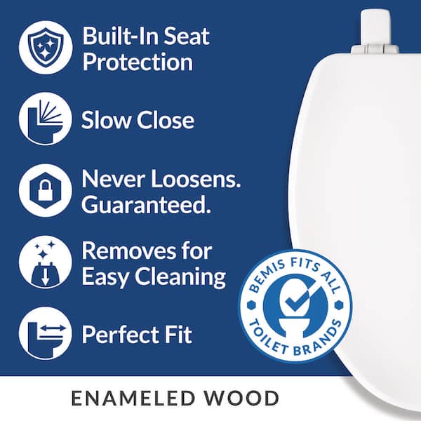 Woodland Elongated Soft Close Enameled Wood Closed Front Toilet Seat in White Removes for Easy Cleaning, Never Loosens