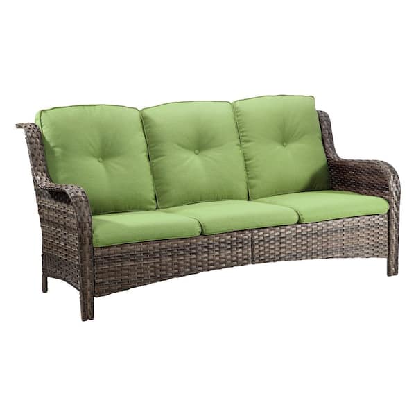INMITOM 3-Seat Wicker Outdoor Patio Sofa Sectional Couch with Green Cushions