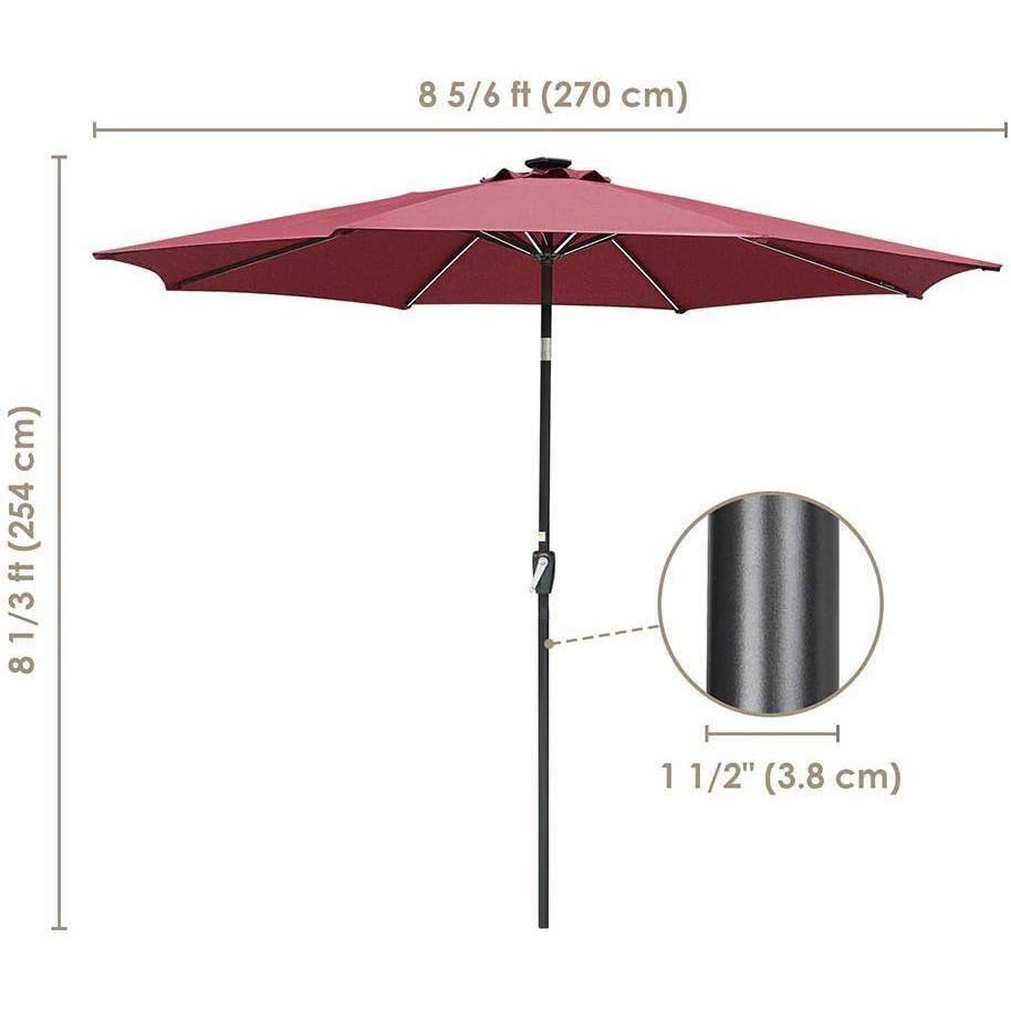 10ft Red Solar LED Market Patio Umbrella with Steel Pole