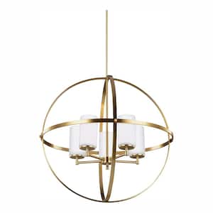 Alturas 5-Light Satin Brass Modern Hanging Globe Chandelier with LED Bulbs