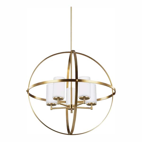 Generation Lighting Alturas 5-Light Satin Brass Modern Hanging Globe Chandelier with LED Bulbs