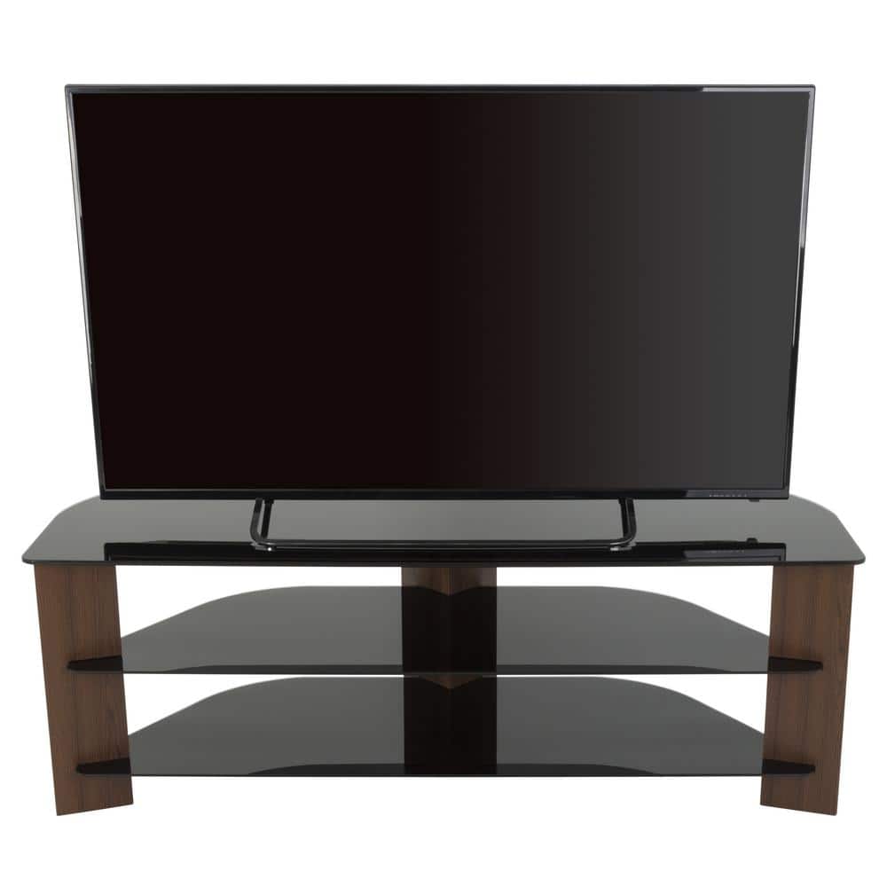 Walnut and Black Glass Corner TV Stand for 65" TVs