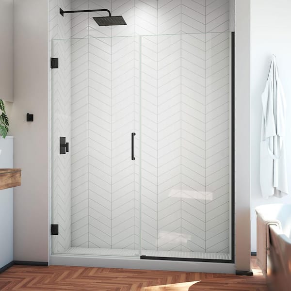 DreamLine Unidoor Plus 60.5 to 61 in. x 72 in. Frameless Hinged Shower Door in Matte Black