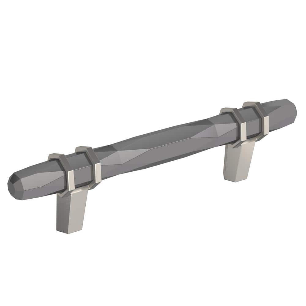 London 3-3/4 in. (96mm) Modern Black Chrome/Satin Nickel Bar Cabinet Pull