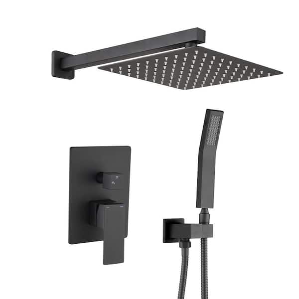 PROOX 2-Handle 2-Spray Square High Pressure Shower Faucet Set in Matte Black (Valve Included)