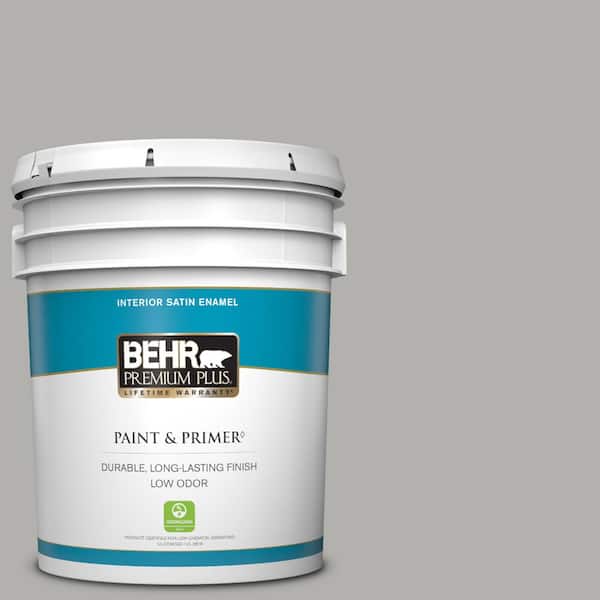 BEHR PREMIUM PLUS 5 gal. #BXC-25 Colonnade Gray Satin Enamel Low Odor Interior Paint & Primer