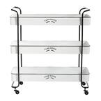 White Rolling 3 Shelves Kitchen Storage Cart with Farm Fresh Design