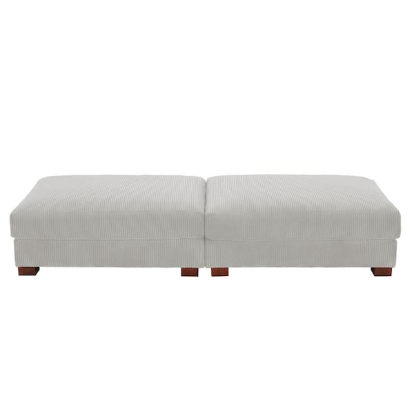 Uixe 84.7 in. Sea Salt Gray Corduroy Fabric Rectangle Sectional Ottoman with Wood Legs